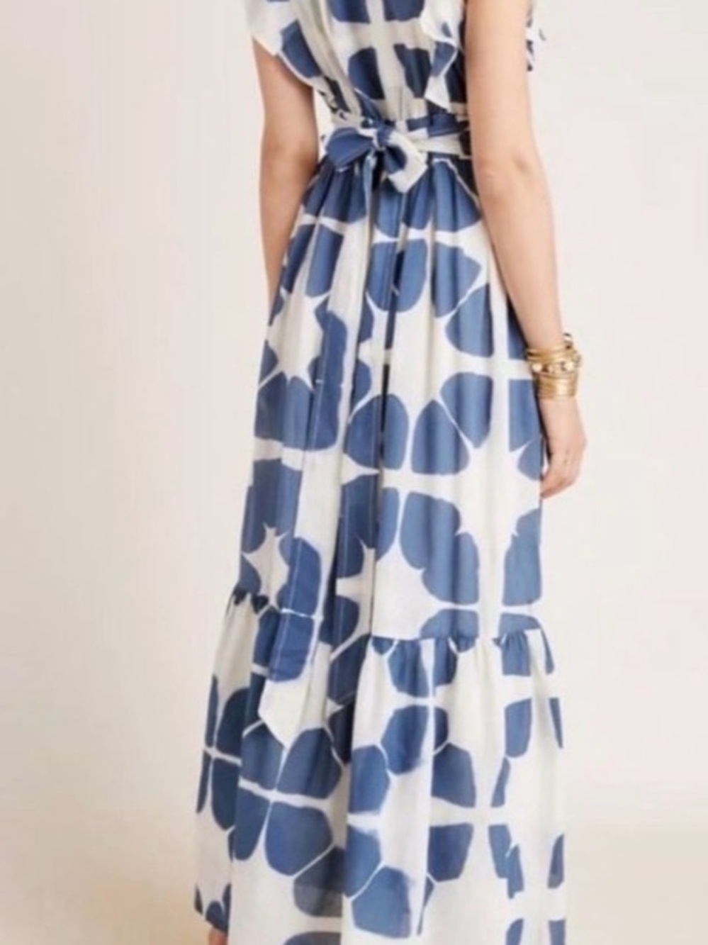 Anthropologie The Odells Maxi Seville Dress Cream Blue Cotton Size Small